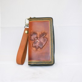 Hand Carved Leather Clutch Moose WZ 036