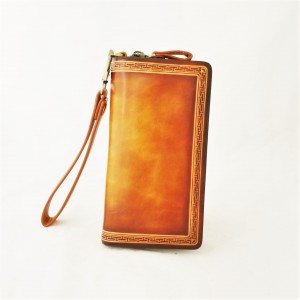 Hand Carved Leather Clutch Plain Color Med Size  WZPM