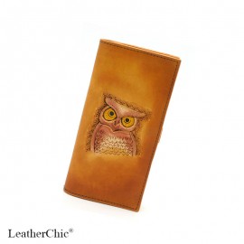 Hand Carved Long Wallet Owl  WL 016