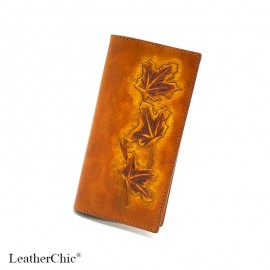 Hand Carved Long Wallet Maple Leaf  WL 020