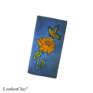 Hand Carved Long Wallet Sunflower and Butterfly WL 021