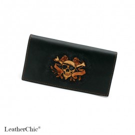 Hand Carved Long Wallet Sugar Skull  WL 030
