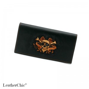 Hand Carved Long Wallet Sugar Skull  WL 030