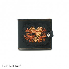 Hand Carved Short Wallet Sugar Skull WS 030