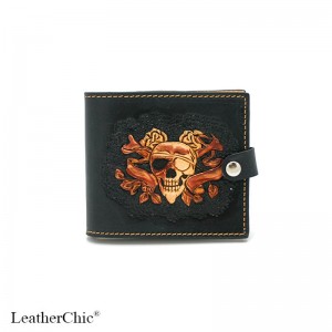 Hand Carved Short Wallet Sugar Skull WS 030